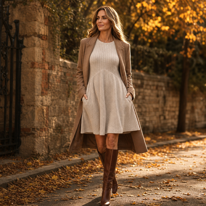 Prudence™ | Women's Ribbed Knit A-Line Midi Dress with Pockets