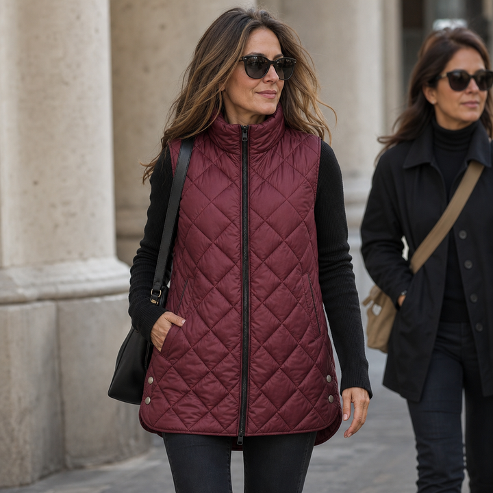 Micheline™ | Women's Long Quilted Hooded Vest with Zip Front