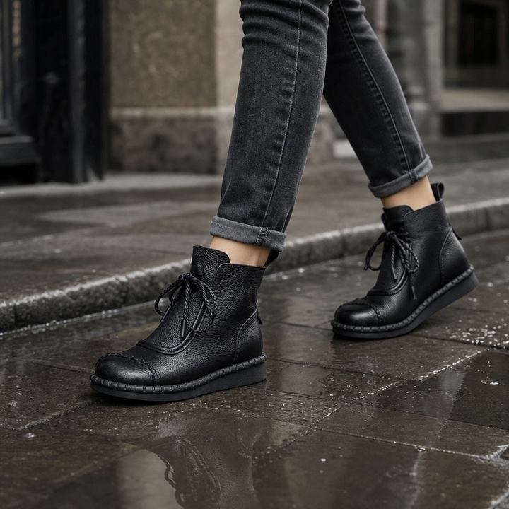 Nives™ | Women's Vintage Lace-Up Ankle Boots with Rubber Sole