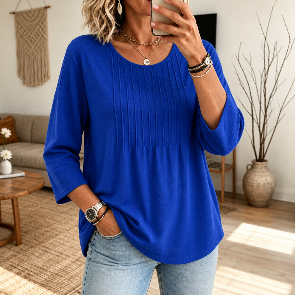 Orsola™ | Women's Pleated Round Neck Long Sleeve Tunic Top