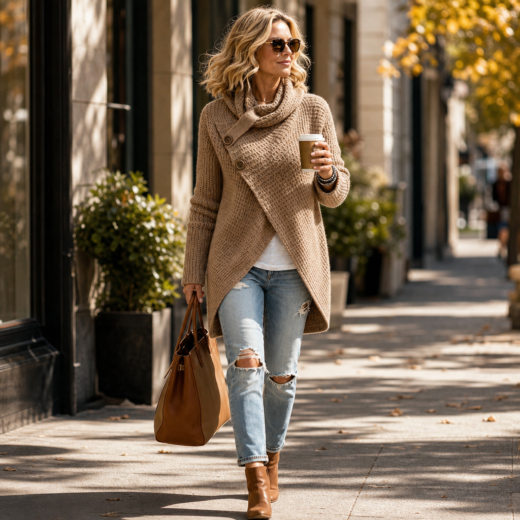 Lucrezia™ | Women's Asymmetric Cowl Neck Knit Sweater with Side Buttons