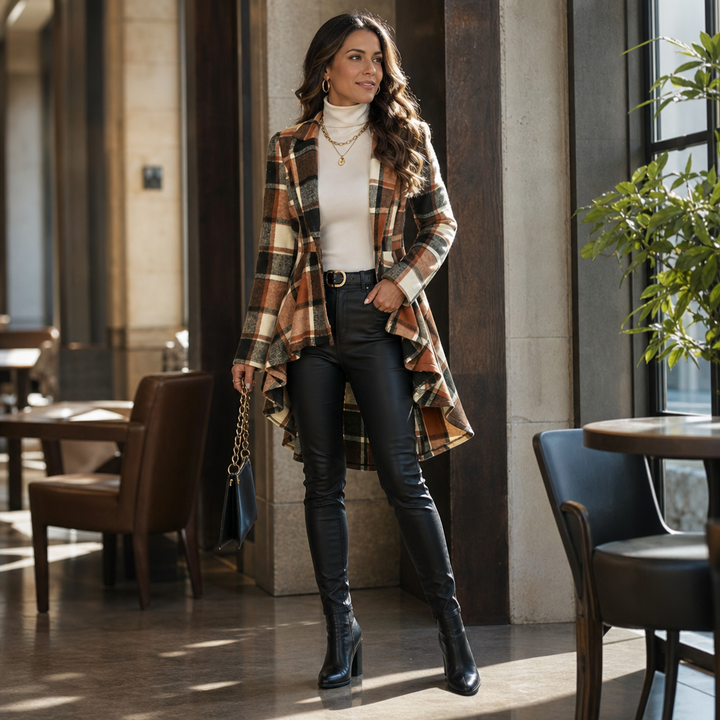 Gilda™ | Women's Plaid Peplum Coat with High Low Hem