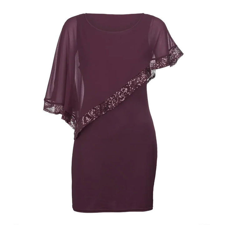 Lillianna™ | Women's Cold Shoulder Midi Dress with Sequin Trim and Cape Sleeves