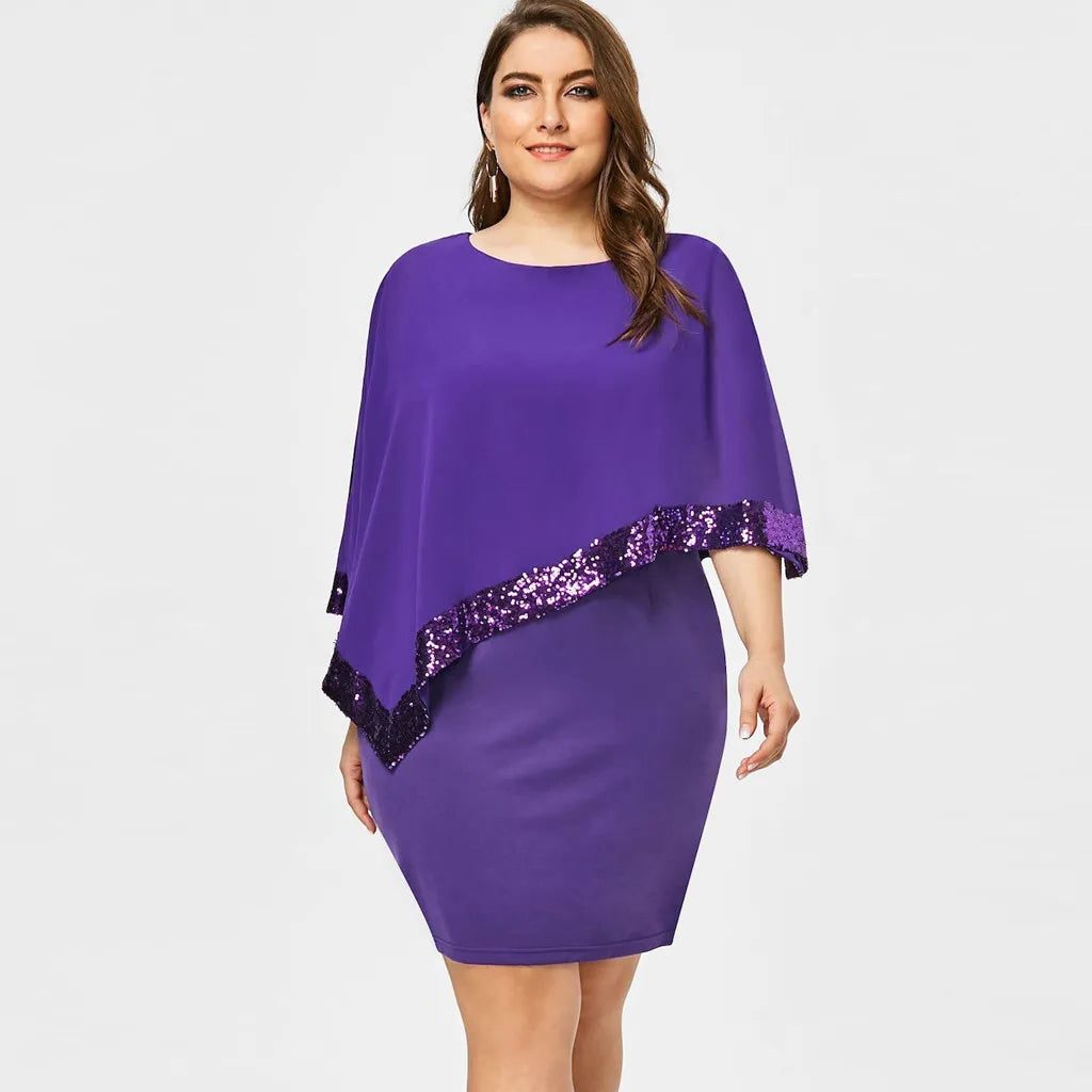 Lillianna™ | Women's Cold Shoulder Midi Dress with Sequin Trim and Cape Sleeves