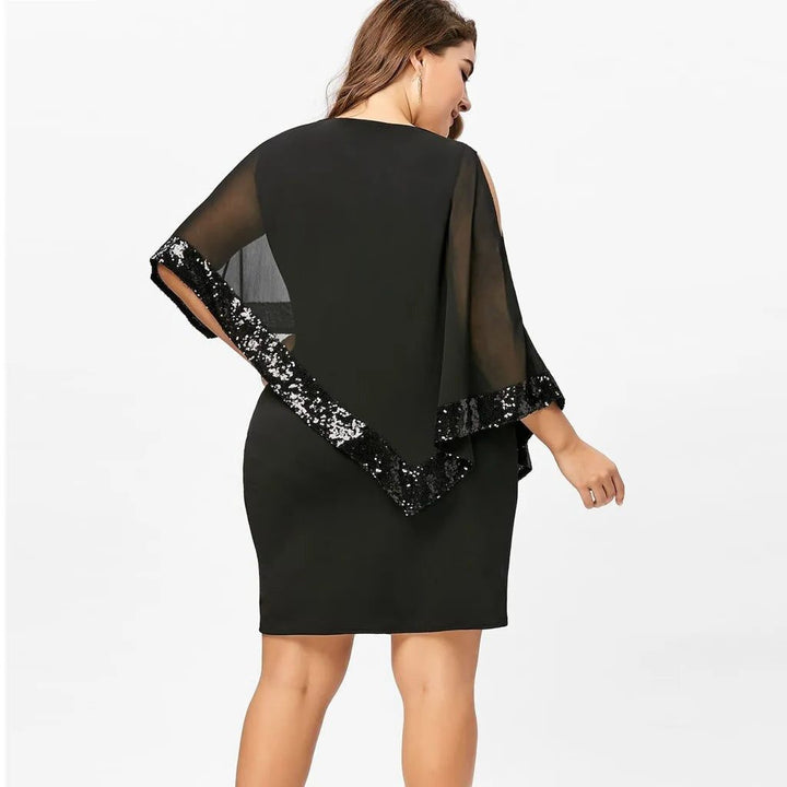 Lillianna™ | Women's Cold Shoulder Midi Dress with Sequin Trim and Cape Sleeves