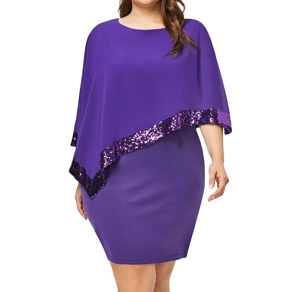 Lillianna™ | Women's Cold Shoulder Midi Dress with Sequin Trim and Cape Sleeves