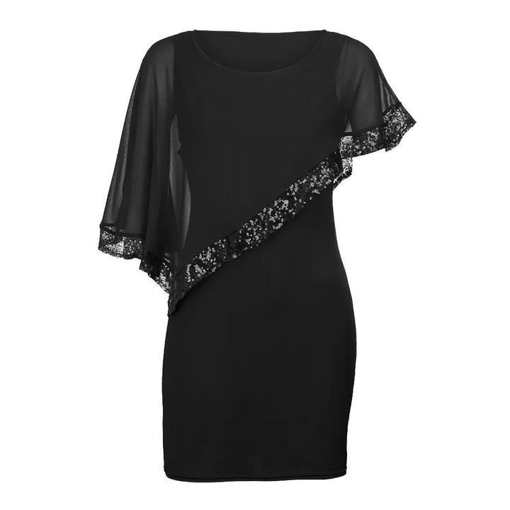 Lillianna™ | Women's Cold Shoulder Midi Dress with Sequin Trim and Cape Sleeves