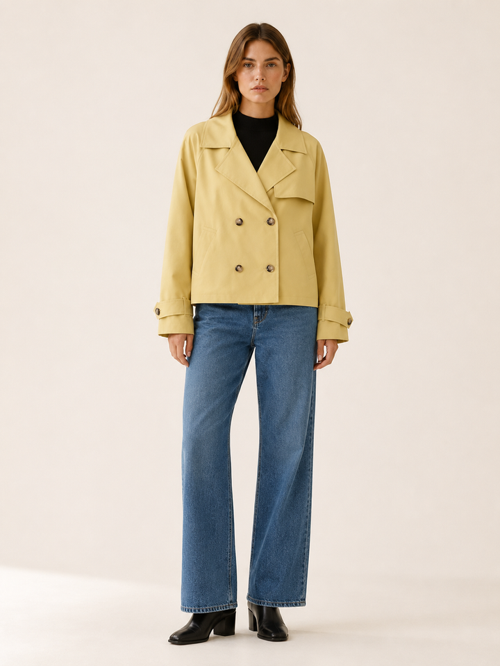 Liora™ | Loose Short Trench Coat in Yellow