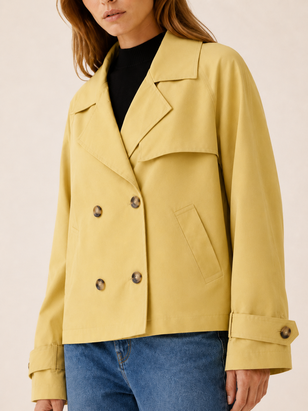 Liora™ | Loose Short Trench Coat in Yellow