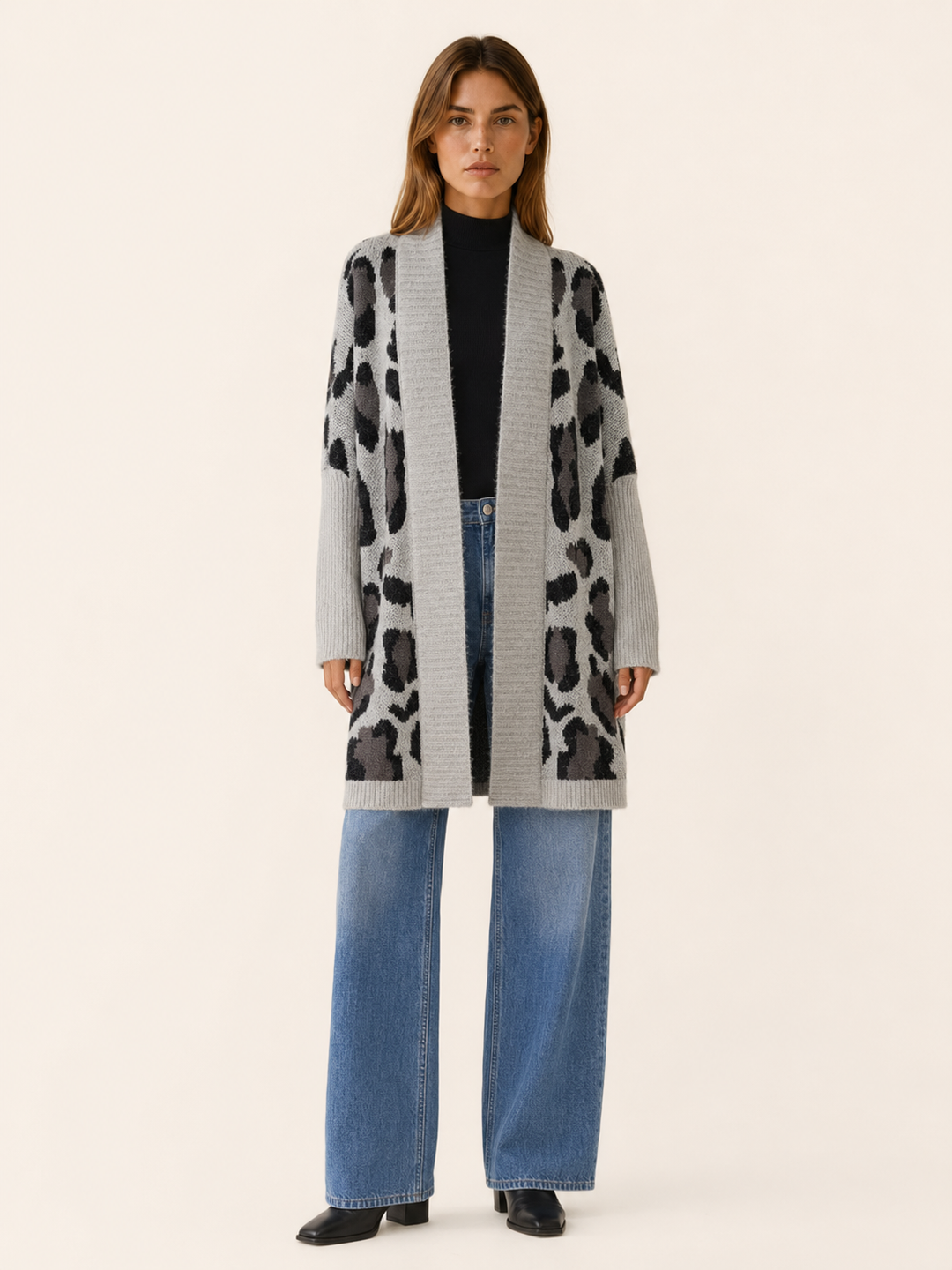 Lisette™ | Leopard Print Open-Front Longline Cardigan