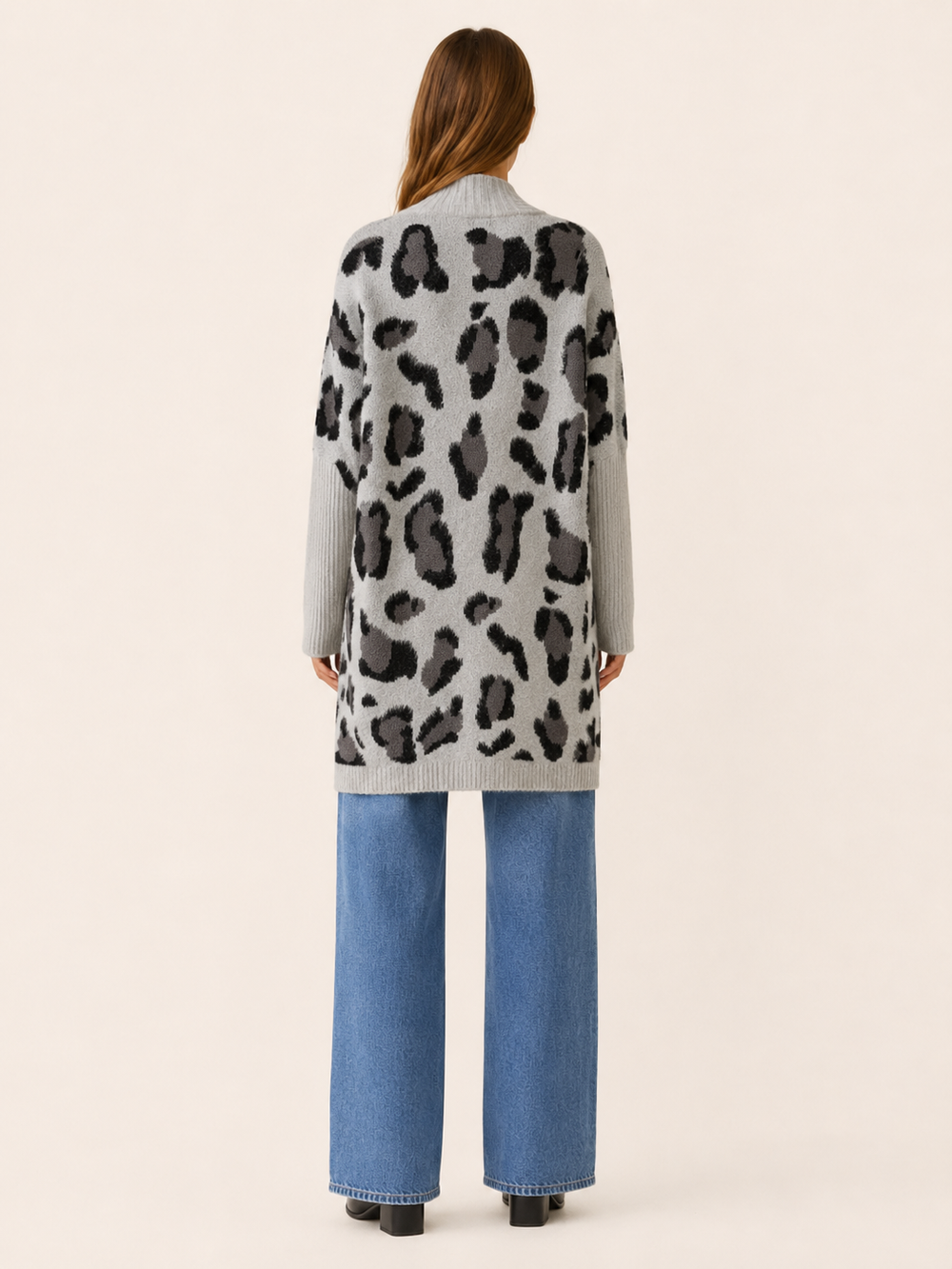 Lisette™ | Leopard Print Open-Front Longline Cardigan