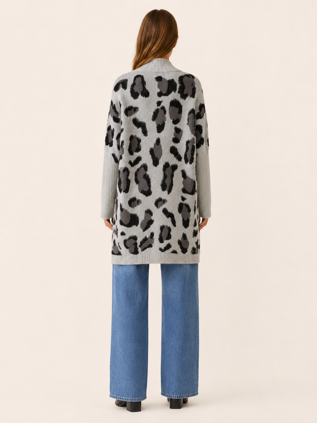 Lisette™ | Leopard Print Open-Front Longline Cardigan