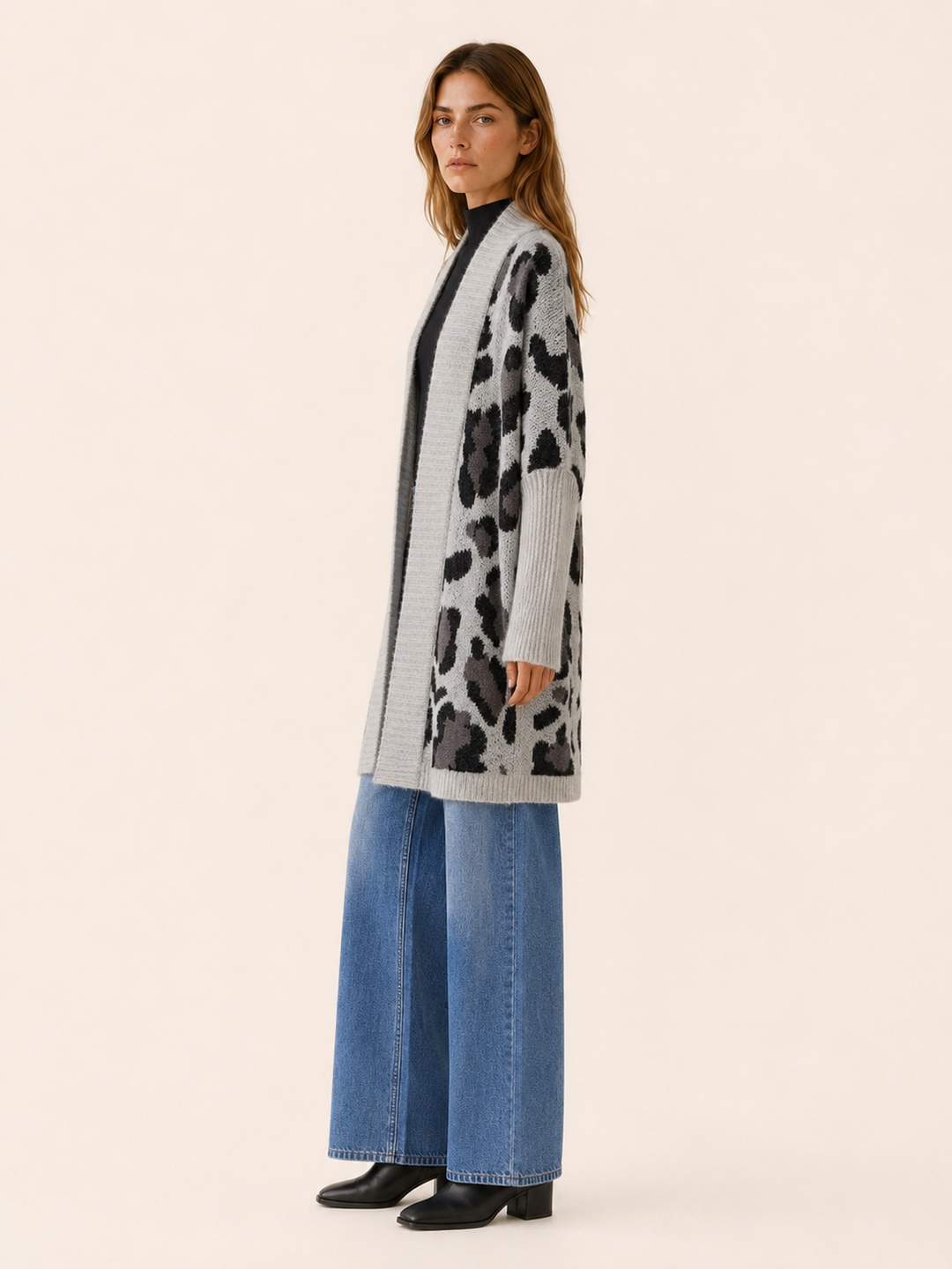 Lisette™ | Leopard Print Open-Front Longline Cardigan