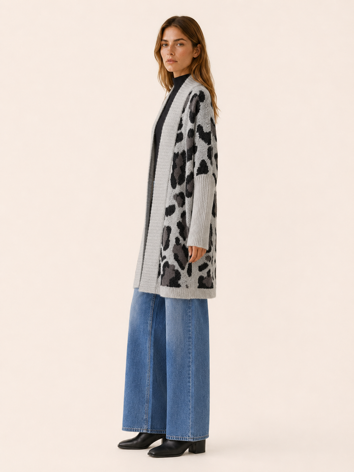 Lisette™ | Leopard Print Open-Front Longline Cardigan