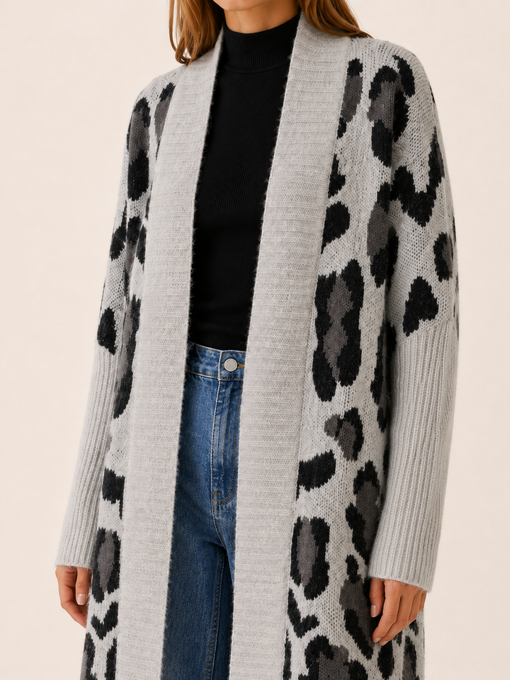 Lisette™ | Leopard Print Open-Front Longline Cardigan