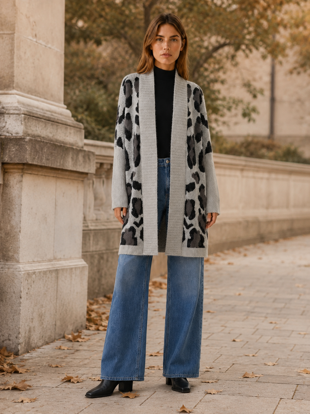 Lisette™ | Leopard Print Open-Front Longline Cardigan