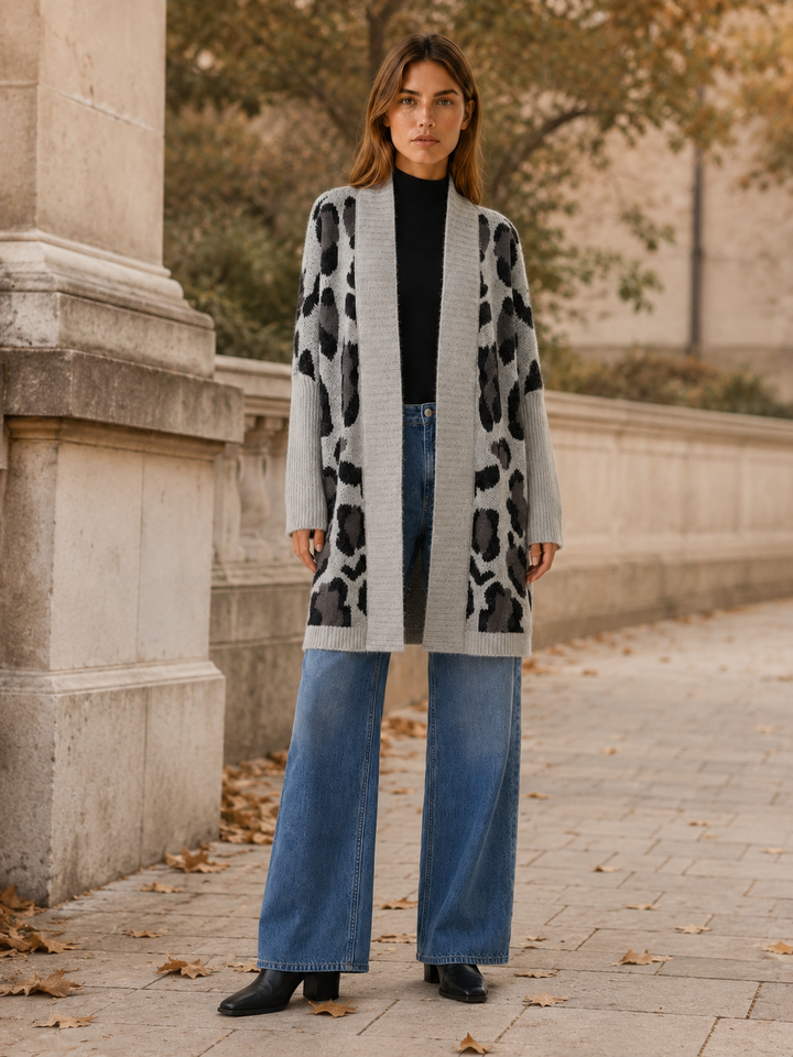 Lisette™ | Leopard Print Open-Front Longline Cardigan