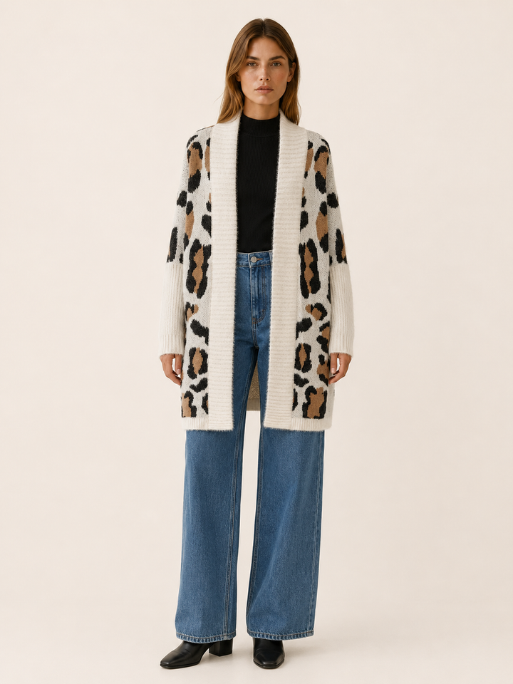 Lisette™ | Leopard Print Open-Front Longline Cardigan