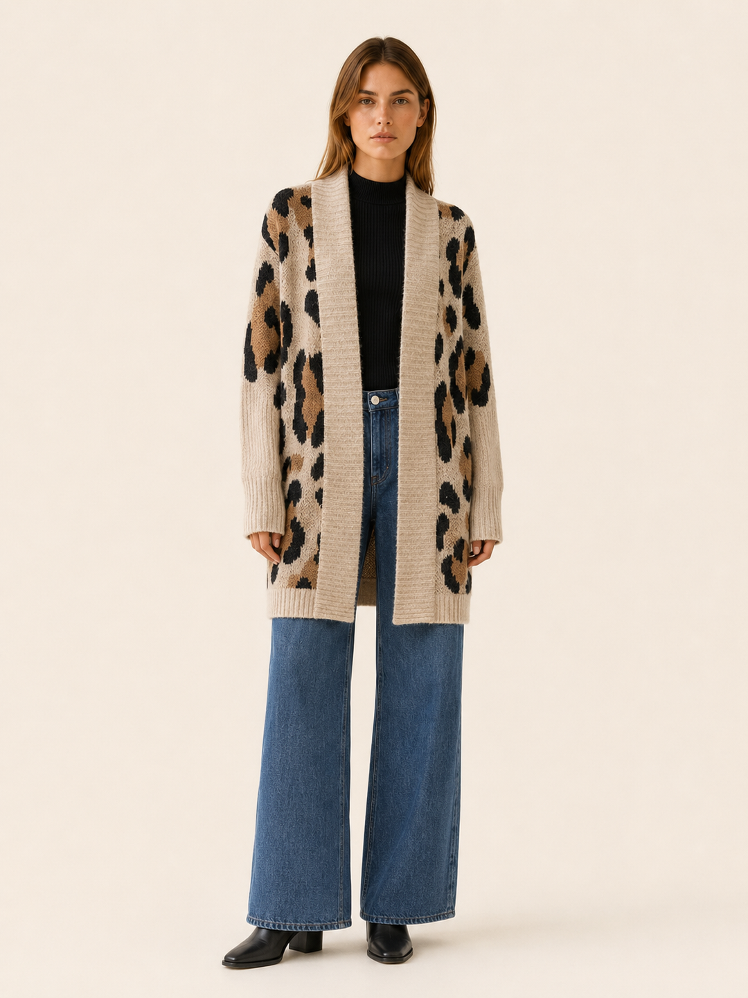 Lisette™ | Leopard Print Open-Front Longline Cardigan