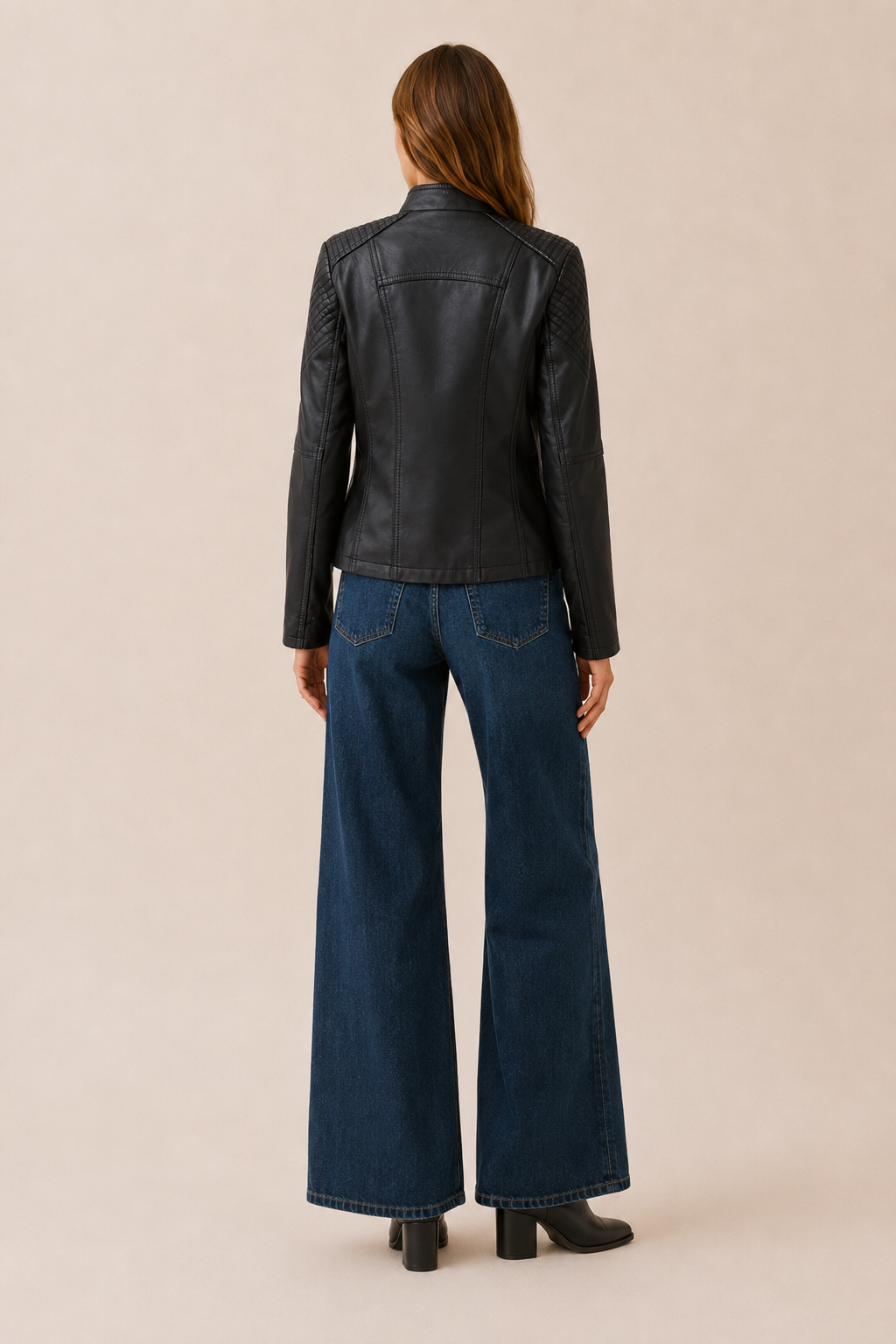 Lucienne™ | Cropped Faux Leather Biker Jacket with Lace-Up Shoulders