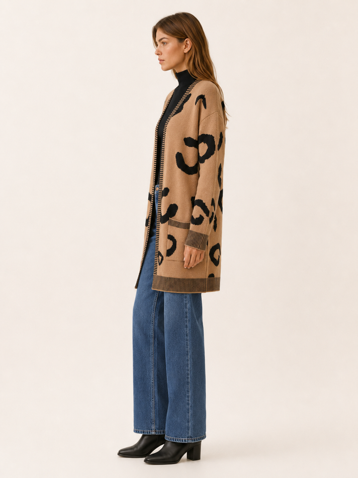Lunara™ | Leopard Print Longline Cardigan with Pockets