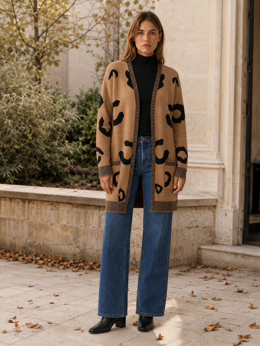 Lunara™ | Leopard Print Longline Cardigan with Pockets