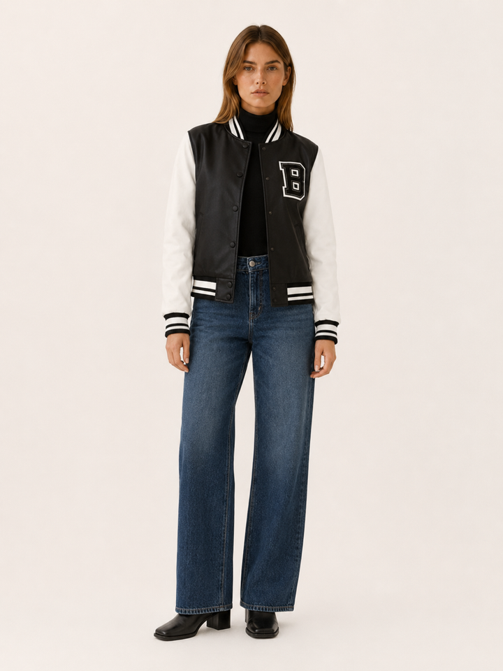 Mabli™ | Varsity Bomber Jacket with Contrast Sleeves