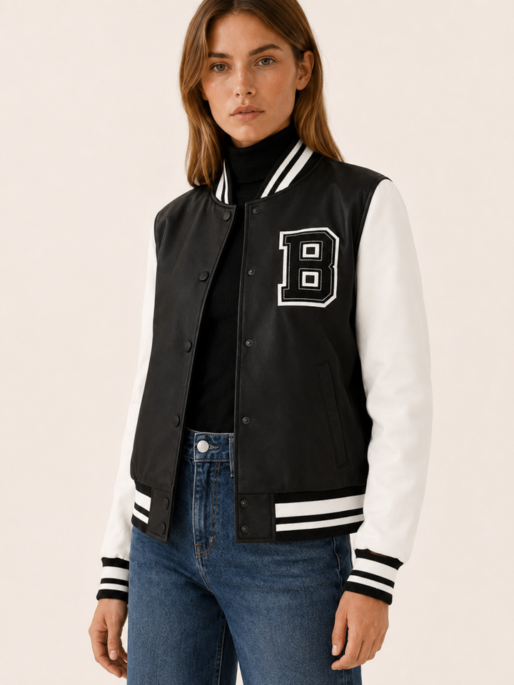 Mabli™ | Varsity Bomber Jacket with Contrast Sleeves