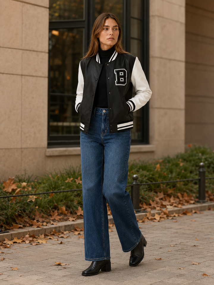 Mabli™ | Varsity Bomber Jacket with Contrast Sleeves