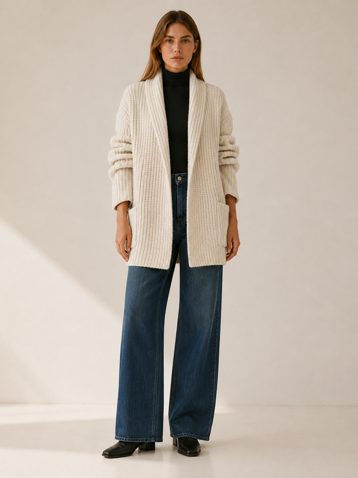 Maelle™ | Oversized Knit Cardigan with Open Front and Pockets