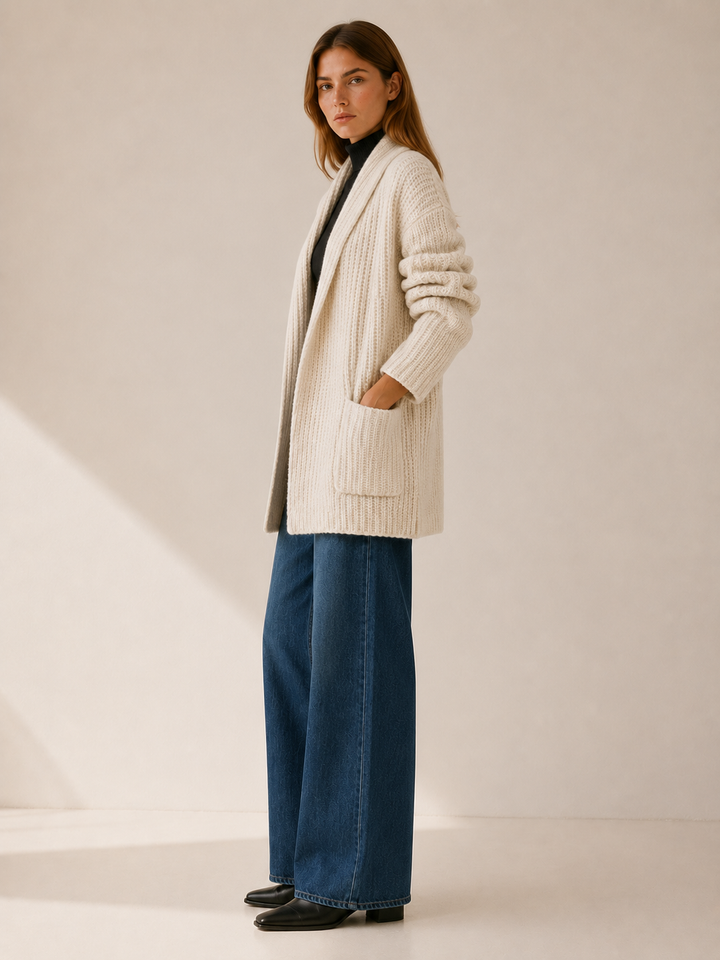 Maelle™ | Oversized Knit Cardigan with Open Front and Pockets