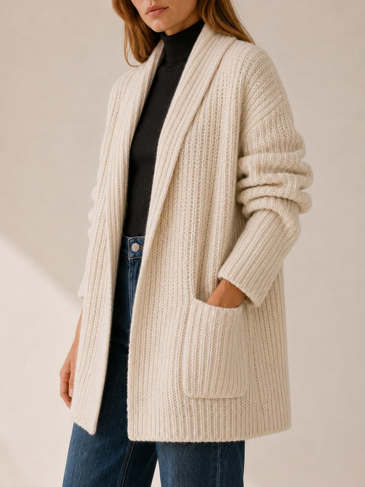Maelle™ | Oversized Knit Cardigan with Open Front and Pockets
