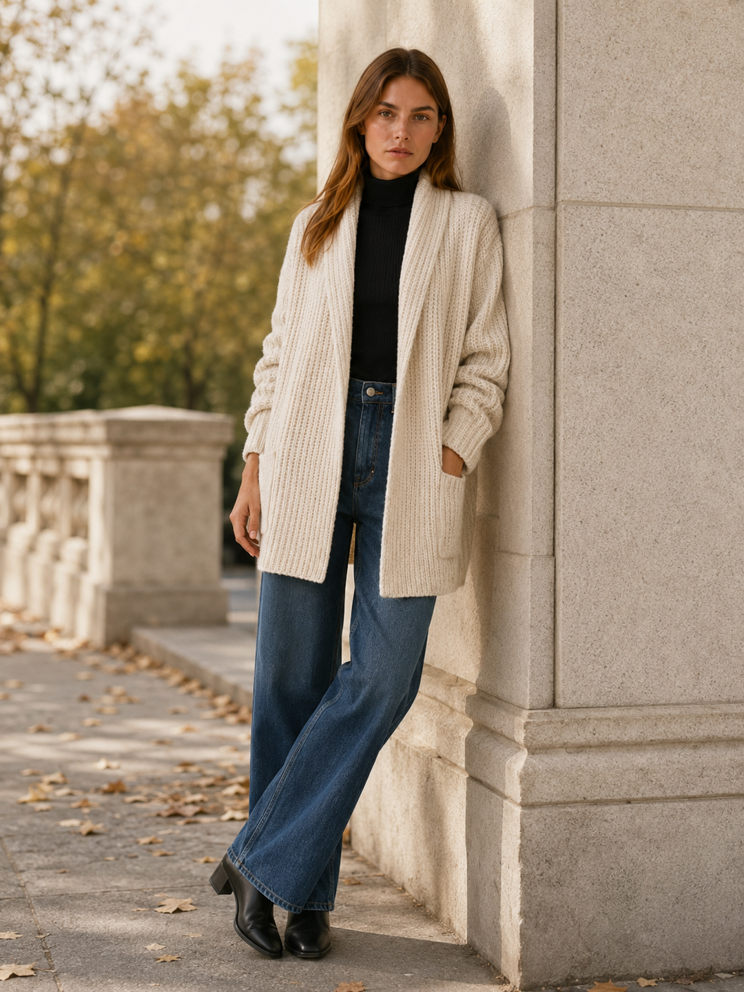 Maelle™ | Oversized Knit Cardigan with Open Front and Pockets