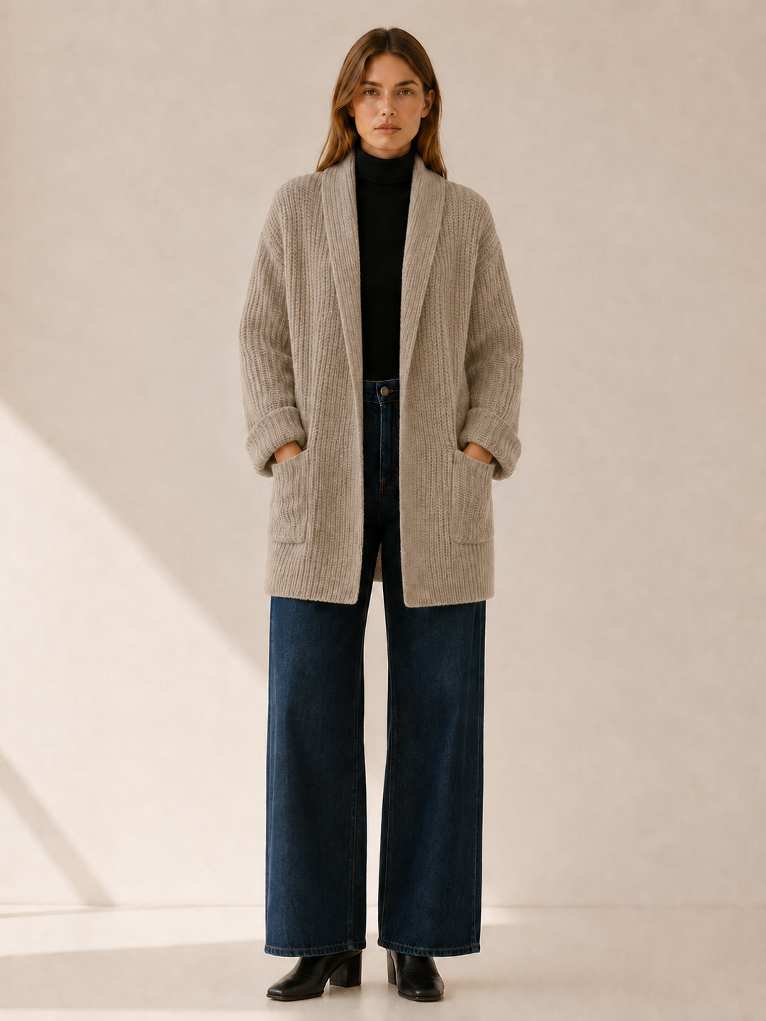 Maelle™ | Oversized Knit Cardigan with Open Front and Pockets