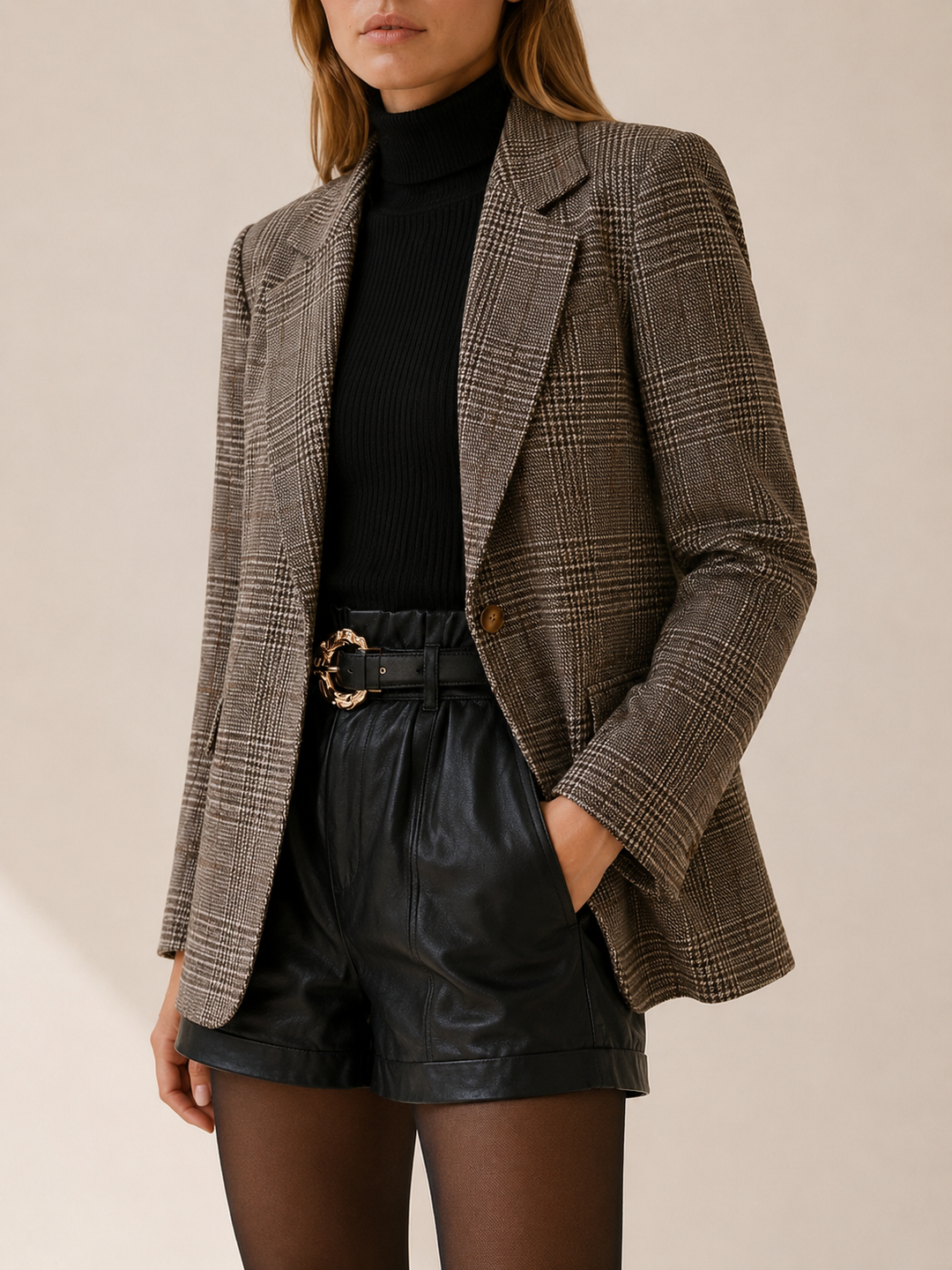 Maeve™ | Checked Blazer with Notched Lapels, Dark Brown