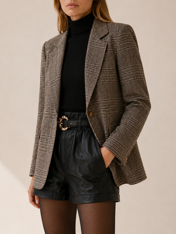 Maeve™ | Checked Blazer with Notched Lapels, Dark Brown