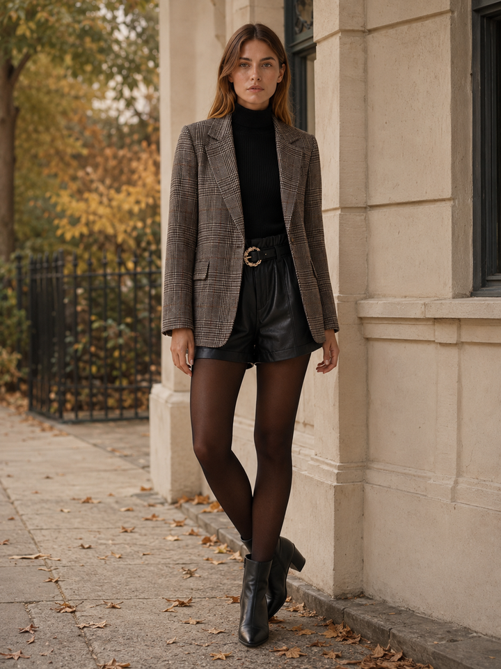 Maeve™ | Checked Blazer with Notched Lapels, Dark Brown