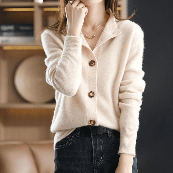 Yvette™ | Women's Stand Collar Knit Cardigan with Button Front