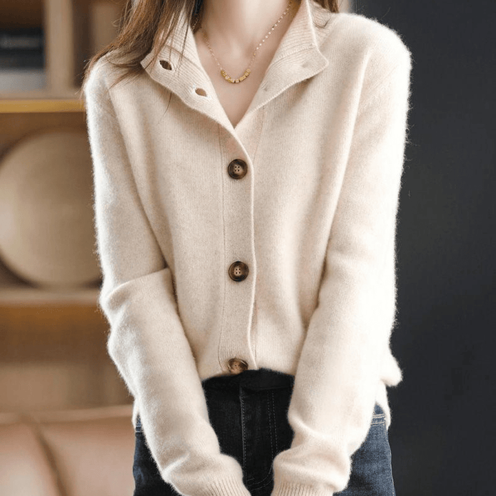Yvette™ | Women's Stand Collar Knit Cardigan with Button Front