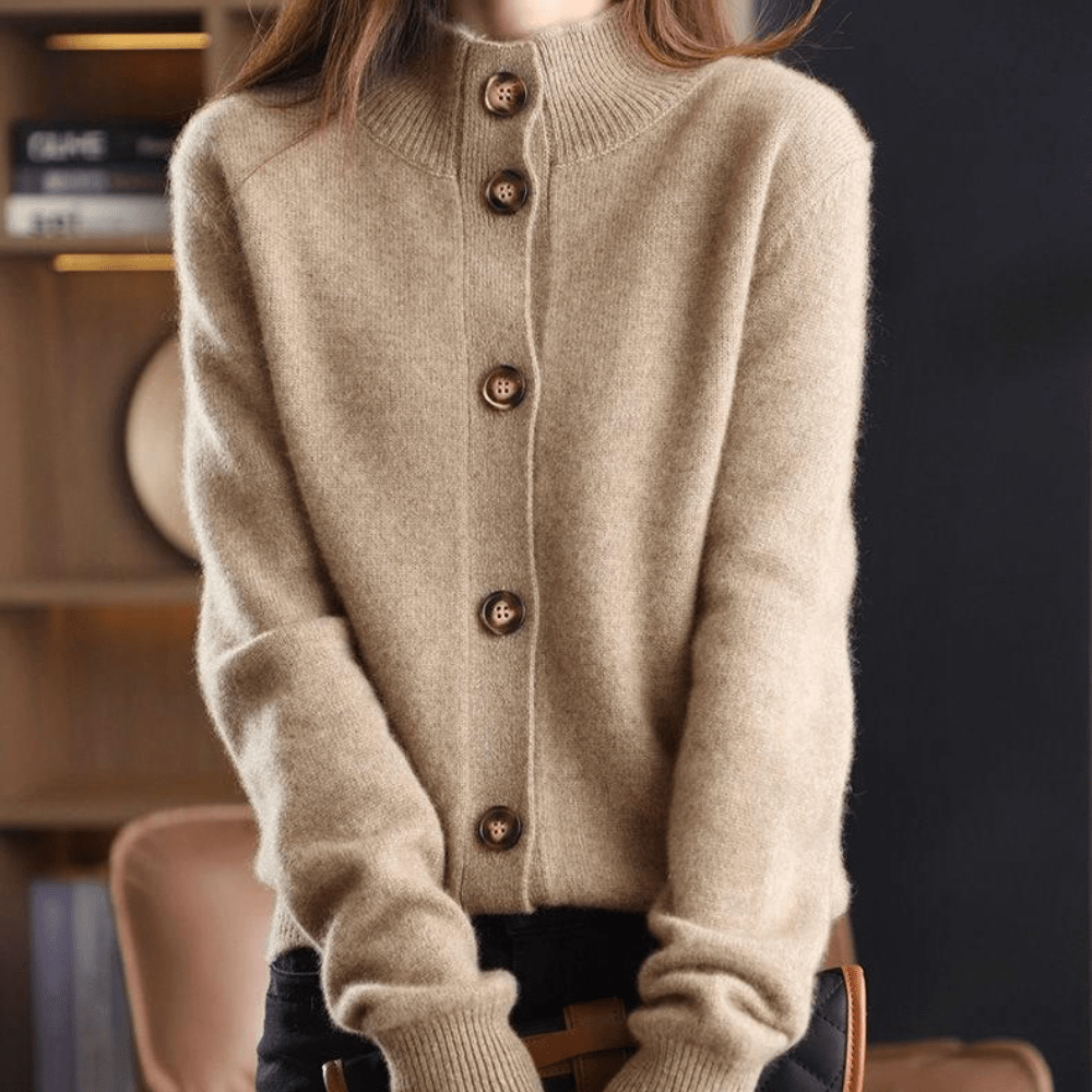 Yvette™ | Women's Stand Collar Knit Cardigan with Button Front