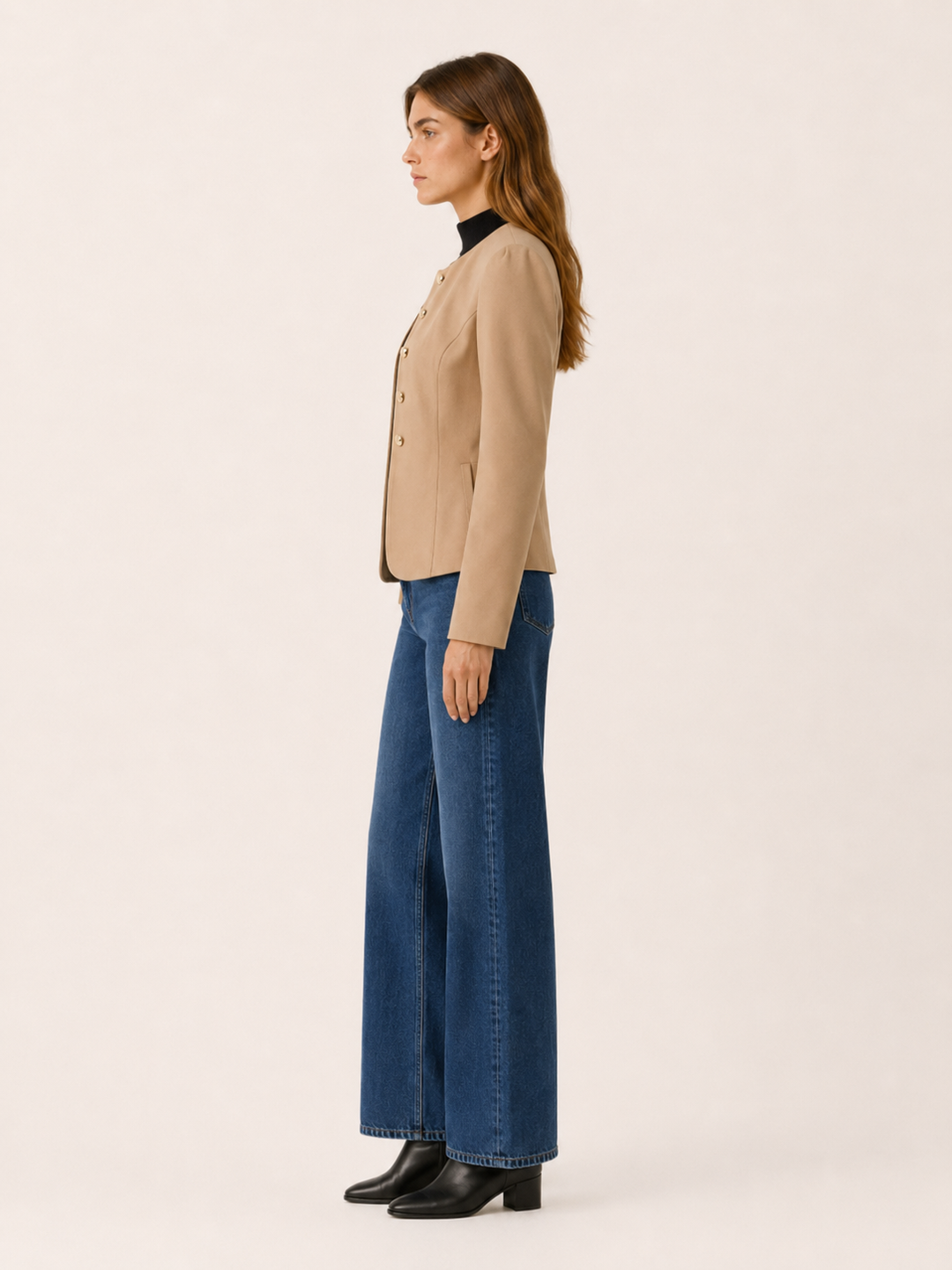 Marcella™ | Cropped Blazer with Gold Buttons, Khaki