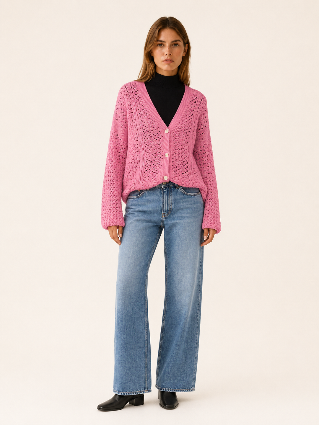 Maribel™ | Openwork V-Neck Cardigan with Buttons