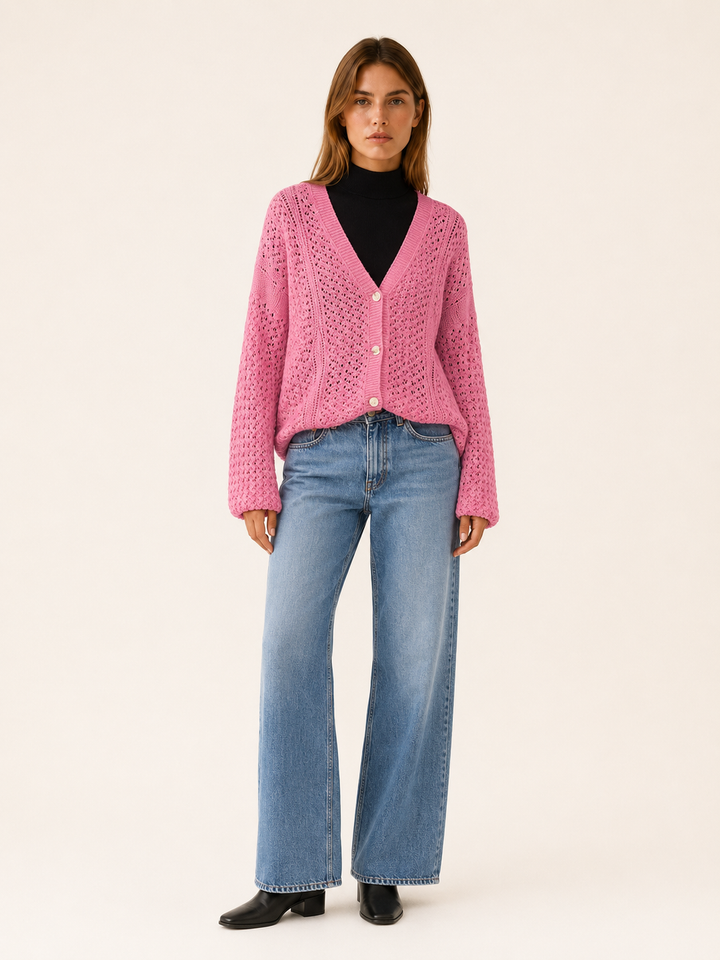 Maribel™ | Openwork V-Neck Cardigan with Buttons