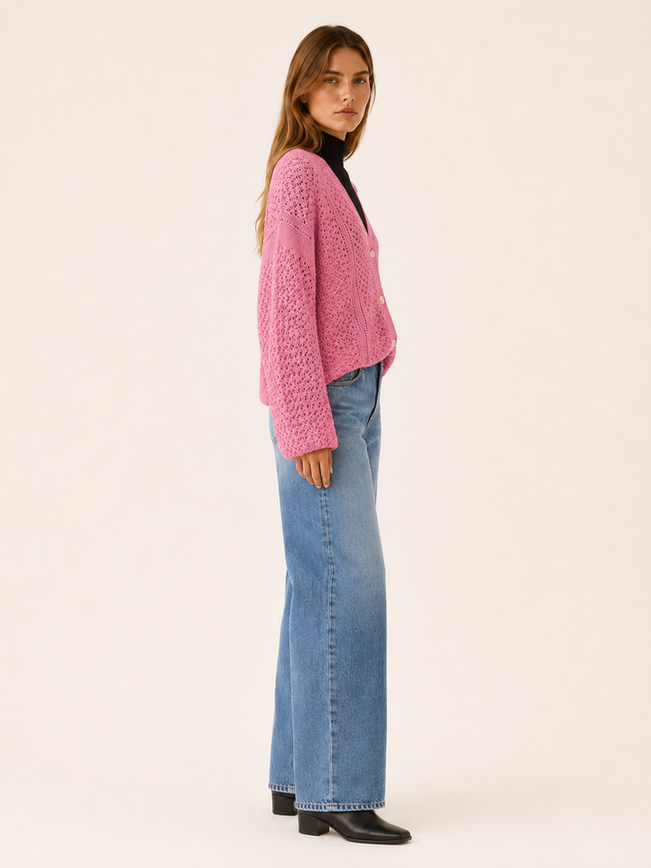 Maribel™ | Openwork V-Neck Cardigan with Buttons