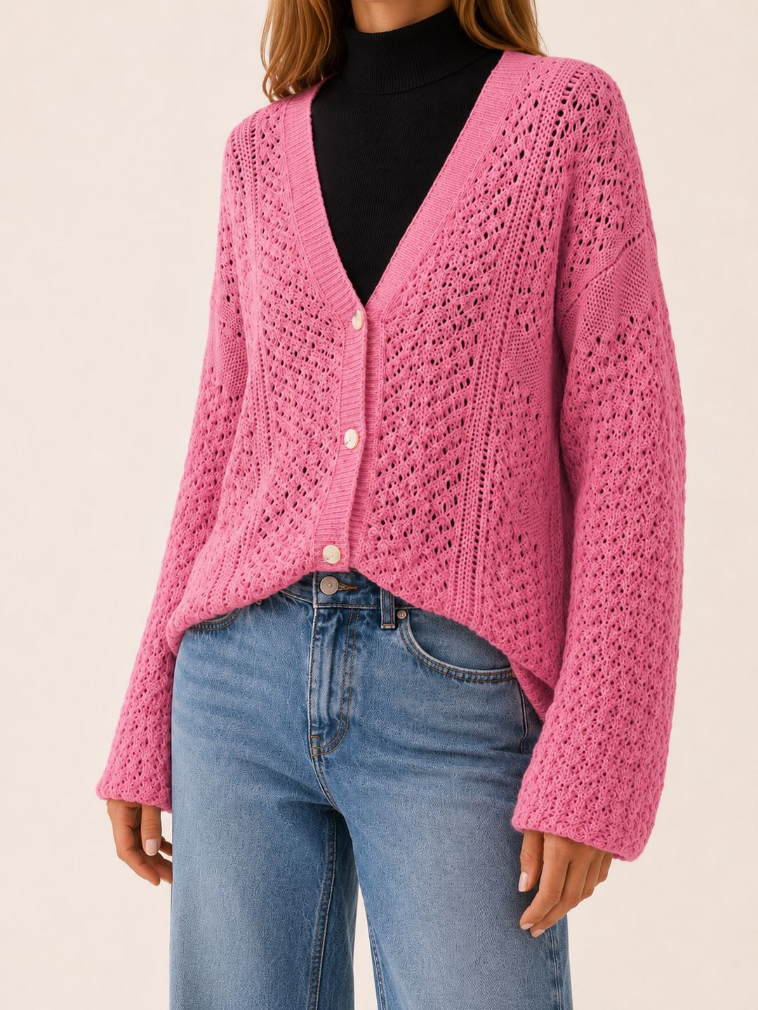 Maribel™ | Openwork V-Neck Cardigan with Buttons