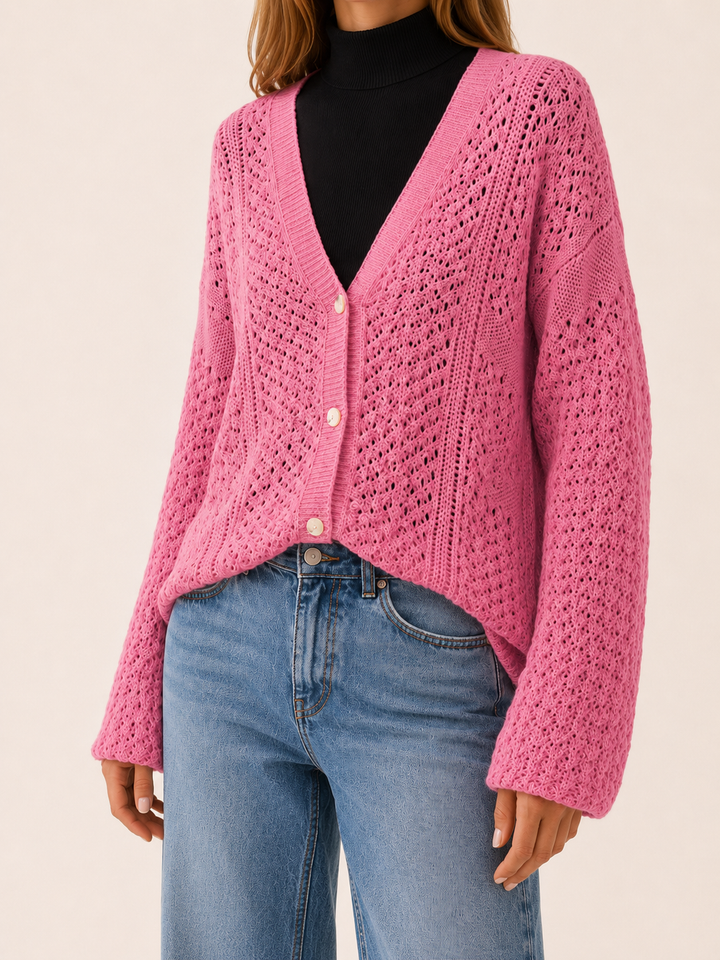 Maribel™ | Openwork V-Neck Cardigan with Buttons