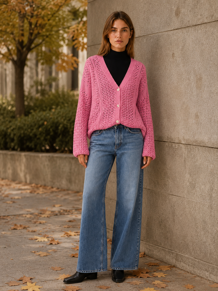 Maribel™ | Openwork V-Neck Cardigan with Buttons