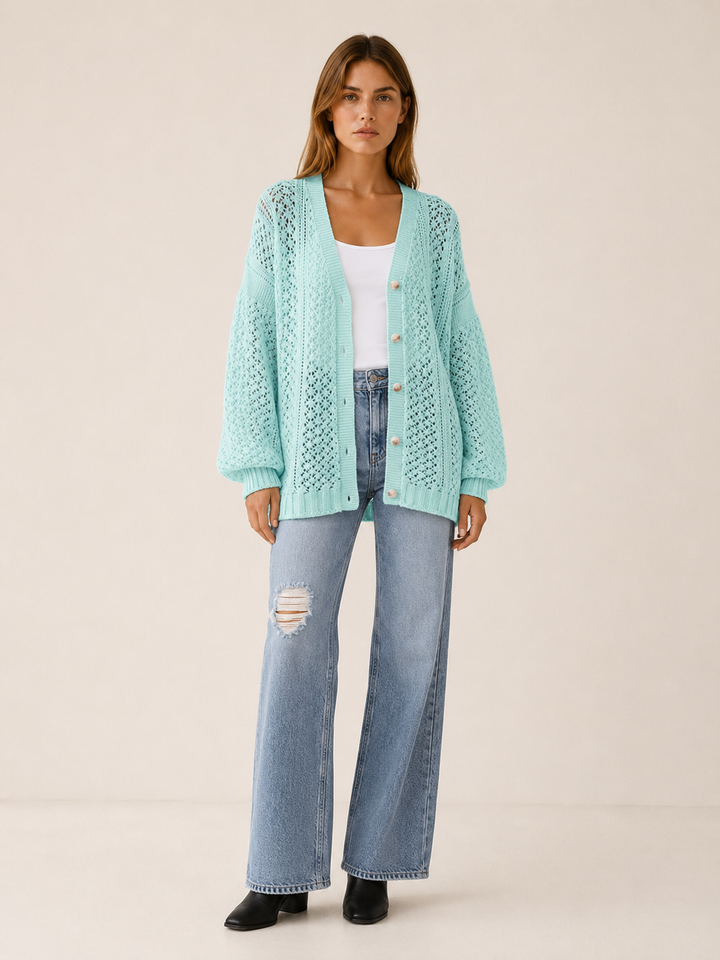 Maribel™ | Openwork V-Neck Cardigan with Buttons