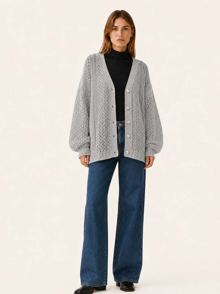 Maribel™ | Openwork V-Neck Cardigan with Buttons