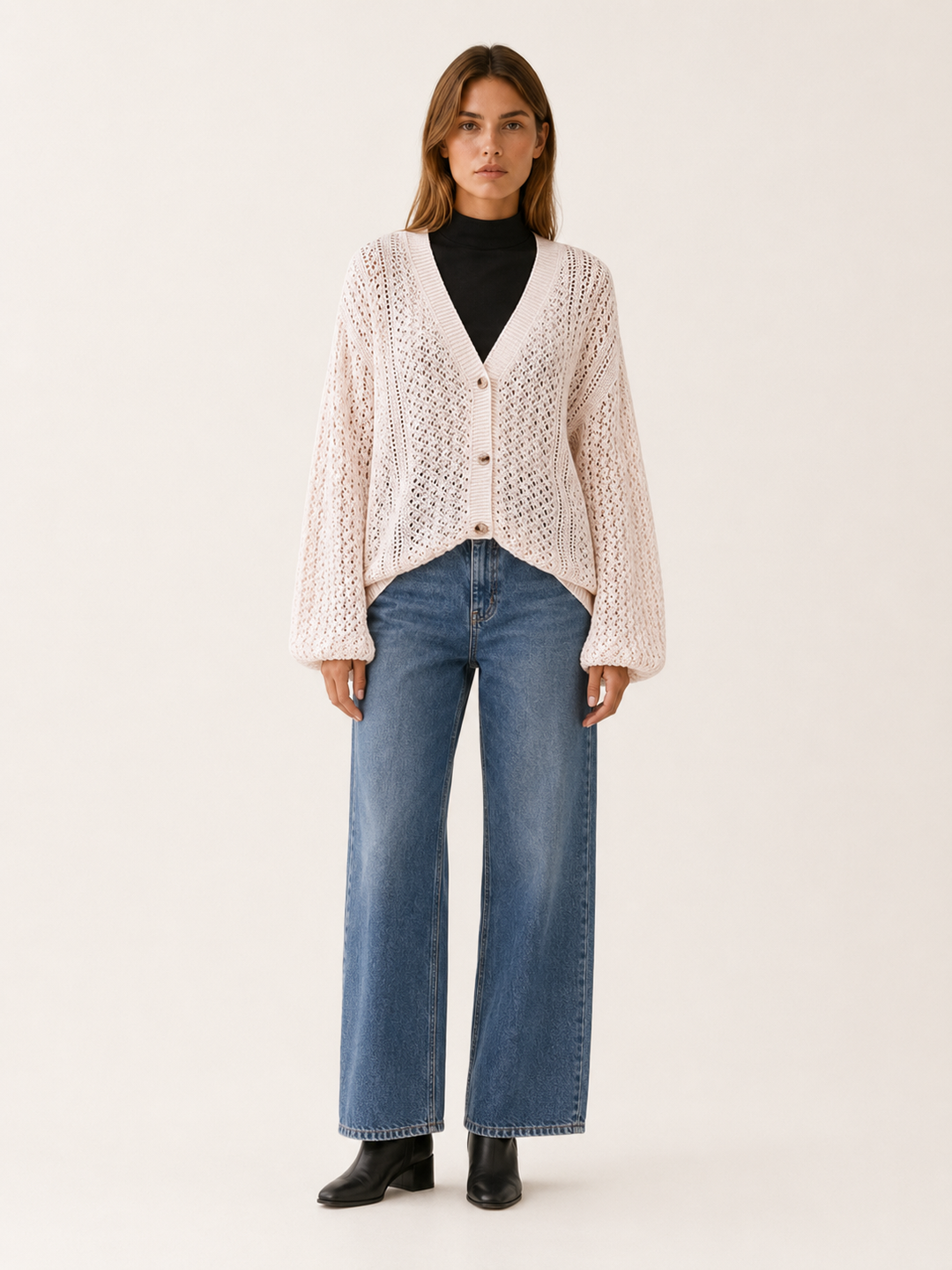 Maribel™ | Openwork V-Neck Cardigan with Buttons